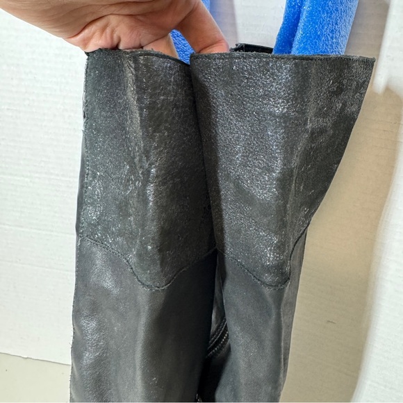 Anthropologie Felmini Black Leather Block Heel Red Detail Tall Boots Size 39 - Picture 2 of 16